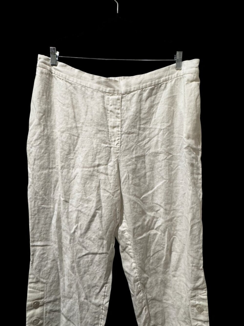 Chico's White Linen Cropped Wide Leg Pants Size 18 Button Hem Pull On - Picture 3 of 6